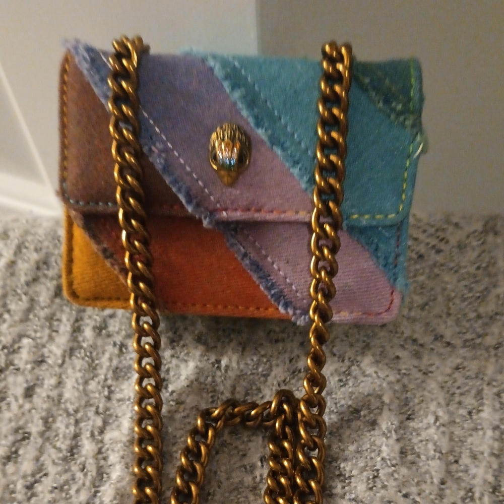Kurt Geiger Multicolor Patchwork Mini Crossbody Bag with Gold Chain